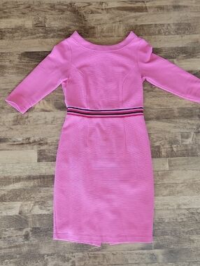 Boden Pink Midi Sheath Dress with Striped Waistband